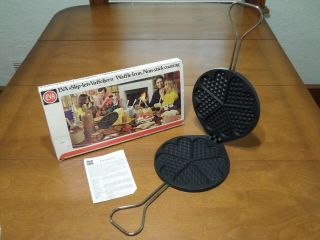 Vintage Waffle Iron Heart Shape Maker Nonstick Norway Primitive Farm 203752 Cib