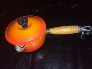 Vintage Le Creuset No.  14 Flame Orange Red Cast Iron Enamel 1 - Qt Sauce Pan & Lid