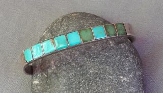 Vintage Native American Blue Green Turquoise Inlay Row Cuff Bracelet