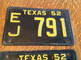1 Pair 1952 Texas License Plates EJ - 791 Barn Find Wow 2