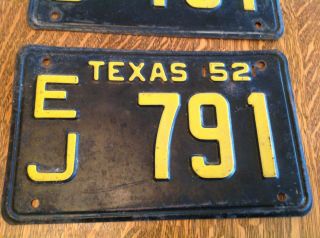 1 Pair 1952 Texas License Plates EJ - 791 Barn Find Wow 3