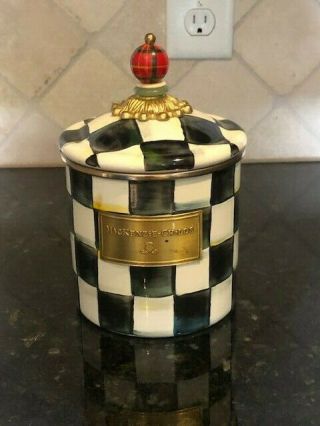 Whimsical Mackenzie Childs Courtly Check Enamel Small Lidded Canister