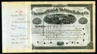 1910 Cincinnati Wabash And Michigan Railway - Stock Certificate