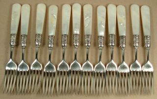 Meriden Cutlery Co Mother Of Pearl Handle 12 Dinner Forks 8 Knives