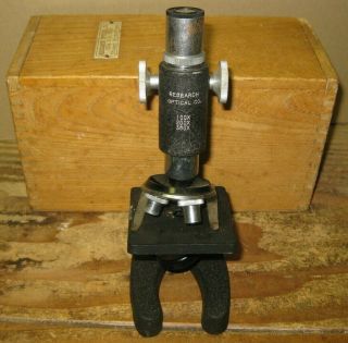 Vintage Research Optical Co.  100x 200x 300x Student Microscope W/ Wood Box