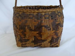 Early 20th Century Cherokee River Cane Single Woven Basket With Bentwood Handle 5