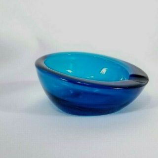 Vintage Blue Thick Glass Ashtray