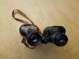 Vintage Kalimar 10 X 50 Binoculars Fully Coated Optics Leather Strap Hong Kong