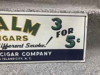 1930s Palm Cigars Embossed Tin Sign De Nobli Cigar Company NY Smoke Tobacco 6