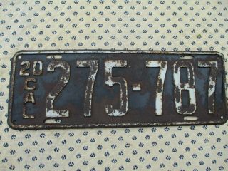 1920 California Passenger Car License Plate.  - In Barn Almost 100 Years.  275 - 787