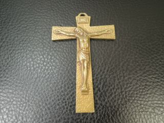 French Art Deco Religious Ormolu Gild Bronze Pectoral Cross Crucifix By R Artaud