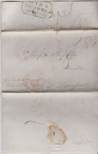 1842 Usa Delaware Transatlantic Liverpool Ship Letter To Joseph Shipley