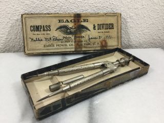 1894 Eagle Pencil Co Compass & Divider No.  569 Very Ornate Orig Box Marked 1901