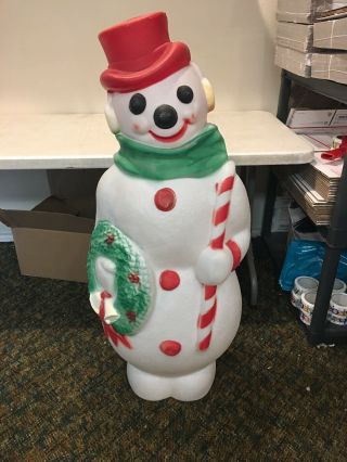 Large Blow Mold Empire Snowman With Wreath Lighted Outdoor Christmas 48”