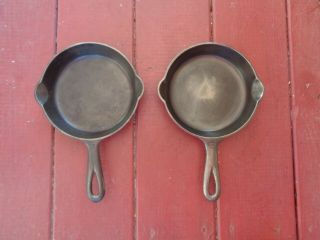 Two DIFFERENT Antique Griswold Cast Iron No 3 Skillets BLOCK Smooth & Smoke Ring 6