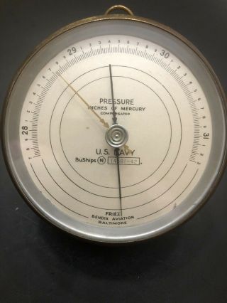 Us Navy Brass Cased Barometer By Friez Bendix Aviation