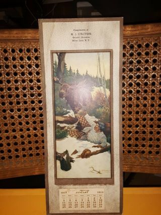 1914 Complete Grocery Store Calendar Hunting Scene W/ Moose Brown & Bigelow