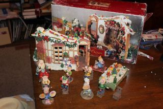 Rare Grandeur Noel 12 Piece Christmas Porcelain Santa And His Elves Figurine Set