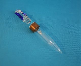 Contemporary Unique Blue Glass & Copper Wedding Mezuzah With Vial From Israel