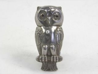 Antique Vesta Case Match Safe Figural Wise Owl Silver Plate Inset Eyes