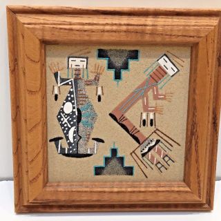 Sandpainting,  3.  75 " Square,  Signed D Johnson,  Pre - Owned