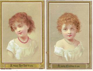 Raphael Tuck 2 X Victorian Christmas Greetings Cards Pretty Girls With Red Hair