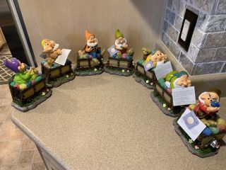 Disney Snow White Seven Dwarfs Solar Garden Figurines Mine Train Set Of 7,  Nwt