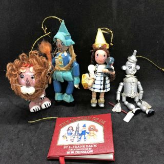 Wizard Of Oz Kurt Adler Wooden Ornament Scarecrow Dorthy Lion Tin Man 5 " Xmas
