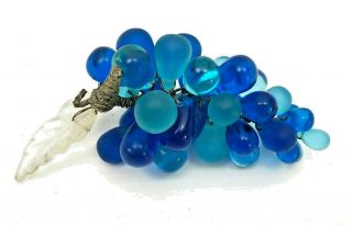 Vtg Cobalt Blue Glass Grapes Cluster Frosted Metal Wire Wrap Mid Century Kitsch