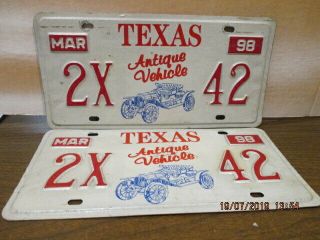 1998 Texas " Antique Vehicle " 2x - 42 Matching Pair