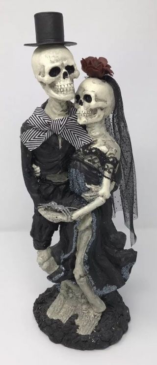 Skeleton Bride Groom Figurine Halloween Goth Wedding Day Of The Dead Figure Euc