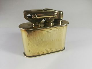 Kw Gold Tone Brass Semi Automatic Table Lighter - Engraved On Base - Kw Missing