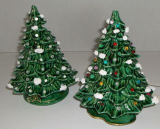 Pair 7 " Vintage Small Ceramic Lighted Christmas Trees