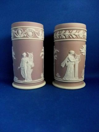 Antique 19thc Matched Wedgwood Lilac Jasperware Spill Vases