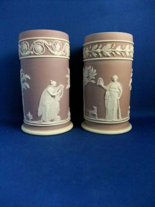 ANTIQUE 19THC MATCHED WEDGWOOD LILAC JASPERWARE SPILL VASES 2