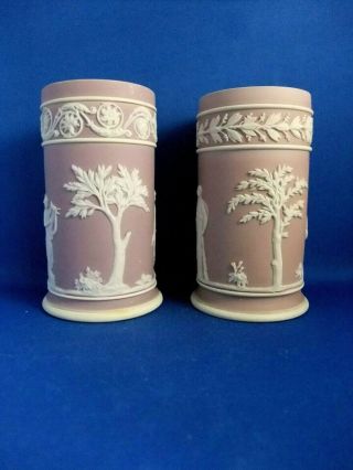 ANTIQUE 19THC MATCHED WEDGWOOD LILAC JASPERWARE SPILL VASES 3