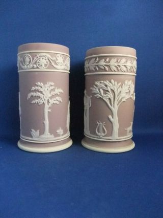 ANTIQUE 19THC MATCHED WEDGWOOD LILAC JASPERWARE SPILL VASES 4