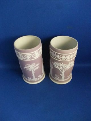 ANTIQUE 19THC MATCHED WEDGWOOD LILAC JASPERWARE SPILL VASES 5
