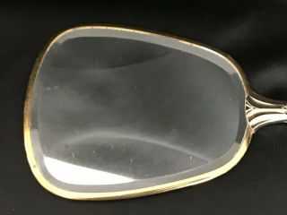 Vintage Hand Held Vanity Mirror GOLD FLORAL BROCADE Beveled Glass 13 1/4 