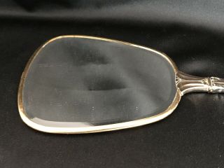 Vintage Hand Held Vanity Mirror GOLD FLORAL BROCADE Beveled Glass 13 1/4 