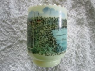 Antique Custard Glass Souvenir Of Harbor Beach,  Michigan Toothpick Holder