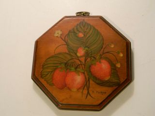 Rosemaling Wood Wall Plaque Strawberries 1970 