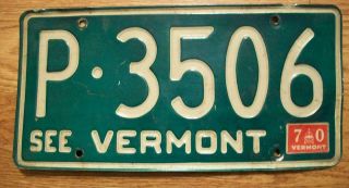 Single Vermont License Plate - 1970 - P - 3506