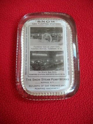 Vintage Snow Gas Pumping Station Glass Paperweight Oklahoma City May 17 1910