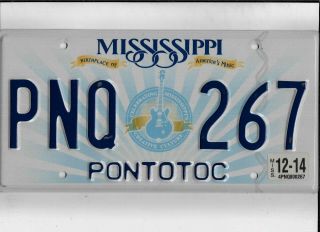 Mississippi Passenger 2014 License Plate " Pnq 267 " Natural Pontotoc