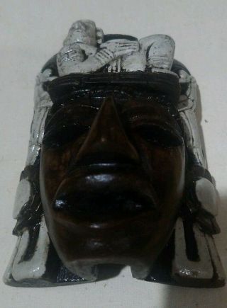 Primitive Tribal Aztec Face Mask Head Dress Wall Hanging Deco Mexican 5 " Tall Vg