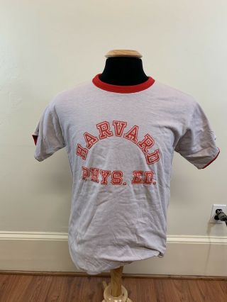 Vintage Harvard University T - Shirt Top Athletic Tee Phys Ed Size Large (stains)