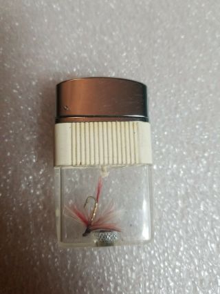 Vintage Lighter With Fishing Fly Inside White Clear Japan
