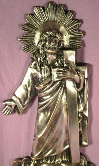 ANTIQUE & ORNATE SILVER BRONZE HOLY WATER FONT OF JESUS. 2