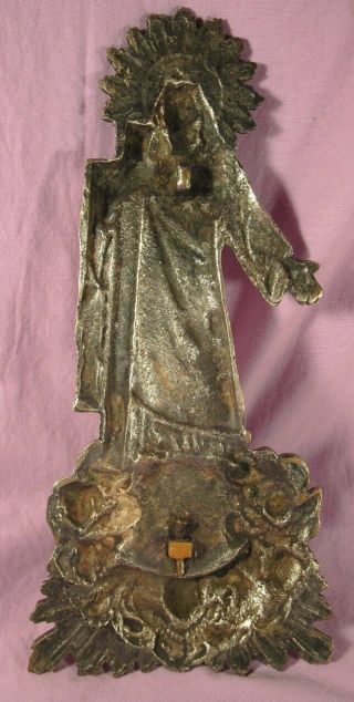 ANTIQUE & ORNATE SILVER BRONZE HOLY WATER FONT OF JESUS. 8